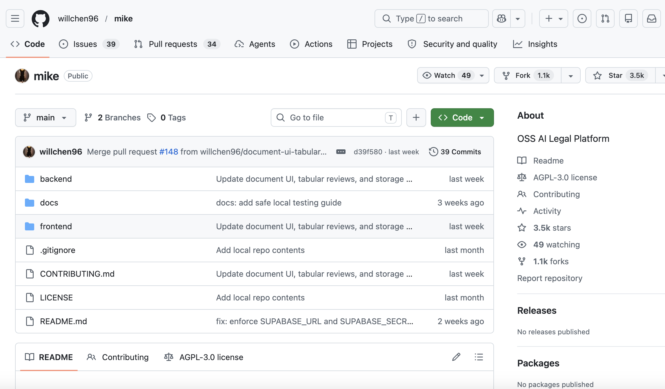 Dépôt GitHub willchen96/mike avec plus de 3 500 étoiles